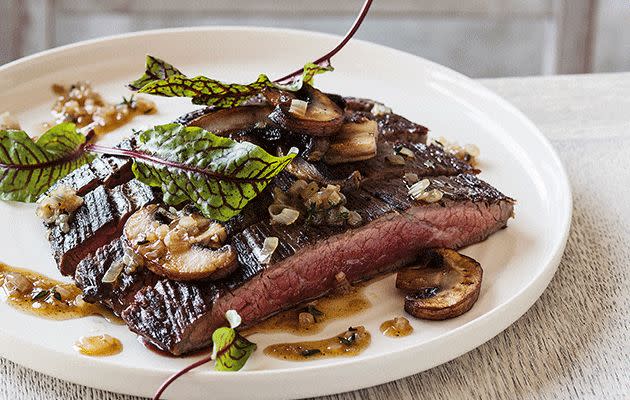 Flank Steak with Mushrooms and Sweet Potato Chips