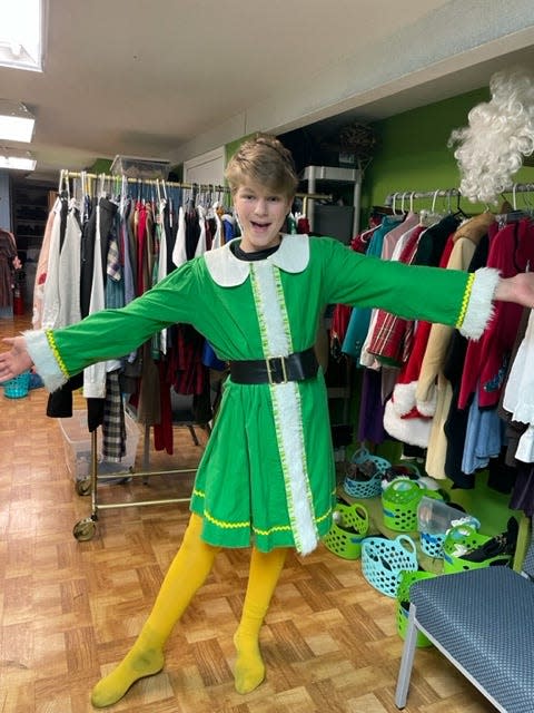 Lucien Crane gives his “Elf: The Musical Jr.” costume a test run at a rehearsal. The play runs at Knoxville Children’s Theatre from Dec. 1-17. Nov. 15, 2023