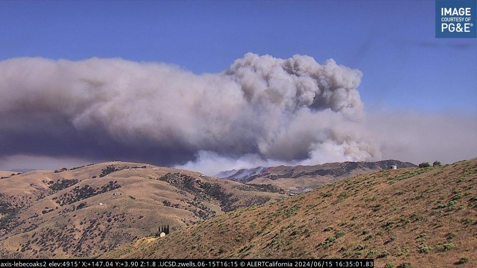 Smoke from the Post Fire off Interstate 5, near Gorman, is captured by a PG&E camera on Saturday.