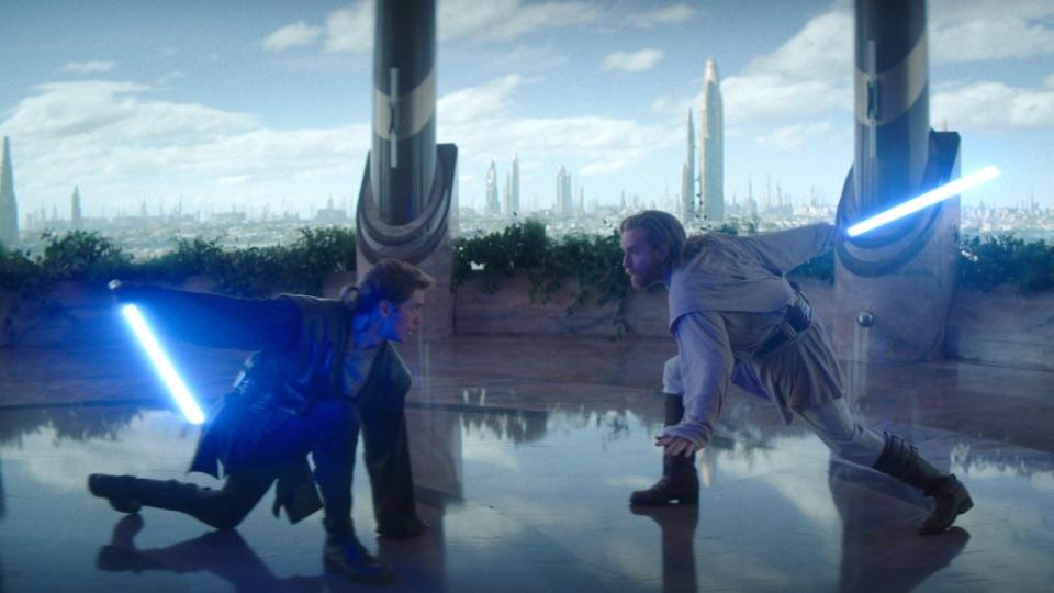 (L-R): Hayden Christensen (Anakin Skywalker) and Obi-Wan Kenobi (Ewan McGregor) in a scene from Lucasfilm's OBI-WAN KENOBI, exclusively on Disney+. © 2022 Lucasfilm Ltd. & ™. All Rights Reserved.