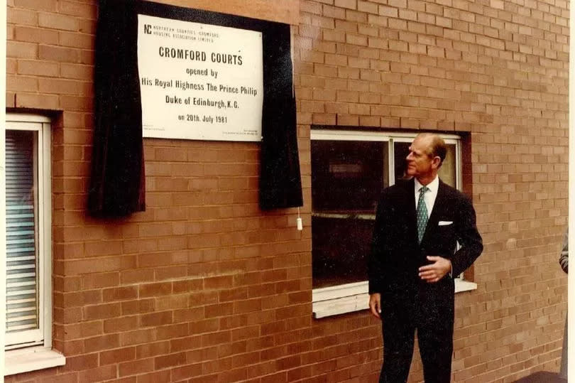 Prince Philip opens Cromford Court flats in 1981