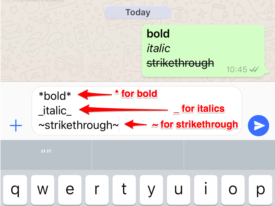 WhatsApp bold italics strikethrough