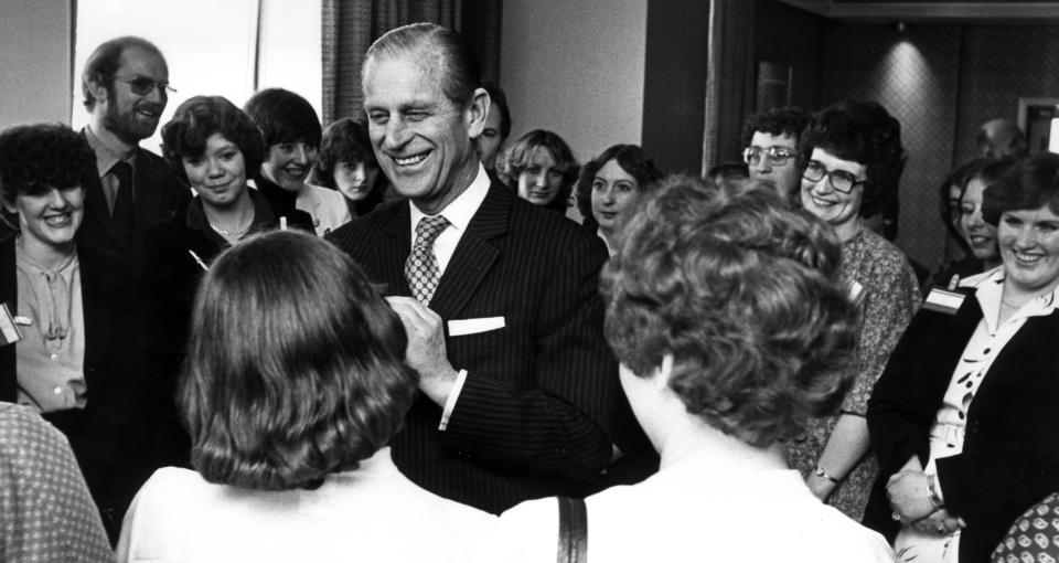 Prince Philip, Duke of Edinburgh meets award scheme recipients at the JM Centre, Liverpool, 8th March 1980. (Photo by Stephen Shakeshaft/Mirrorpix/Getty Images)