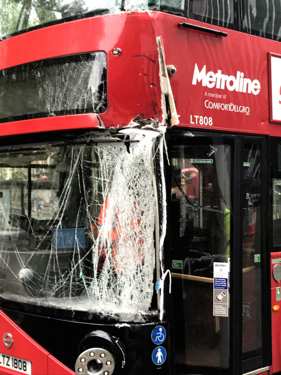 There was severe damage to the front of the bus (Picture: PA)