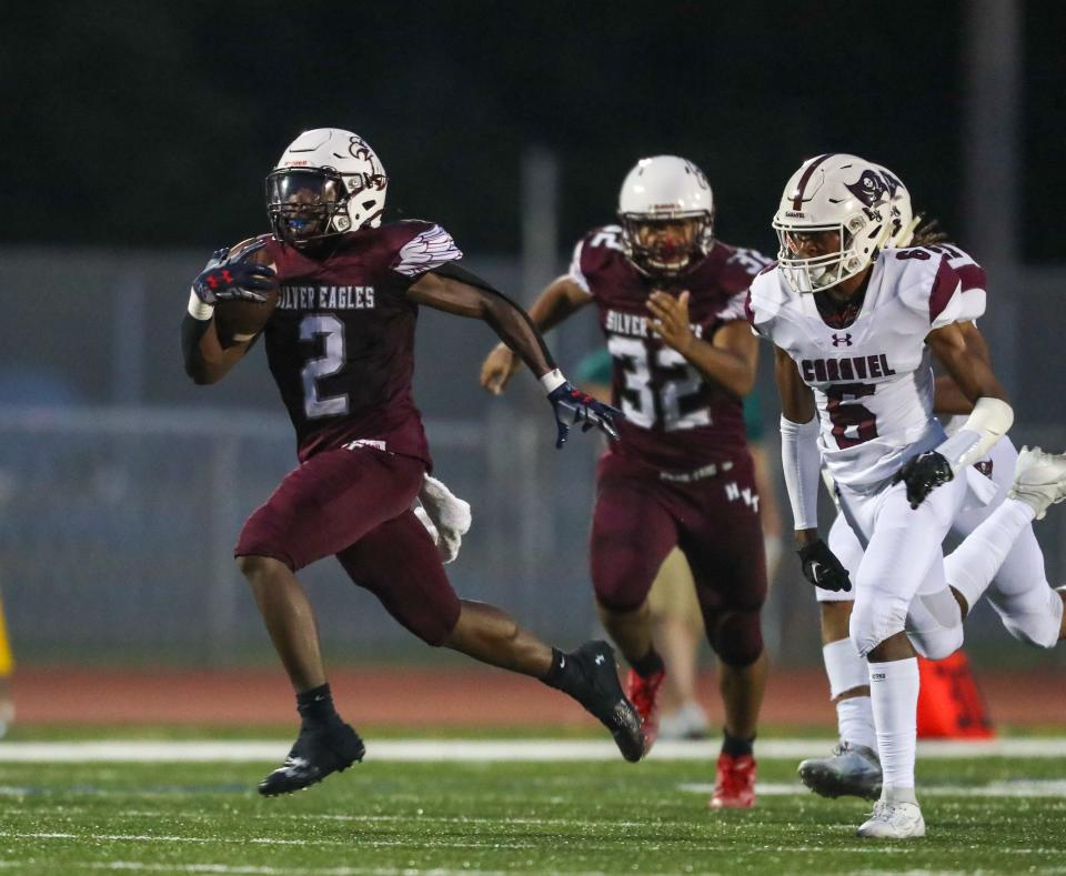 Hodgson's Brysheem Davis, shown here earlier this season, was part of touchdowns in three different ways on Friday night in a 30-15 win at Saint Mark's.