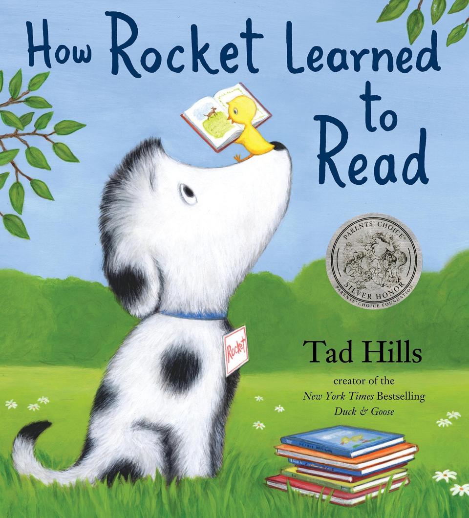 A dog named Rocket learns to read with the help of his teacher, a little yellow bird, in this sweet story. <i>(Available <strong><a href="https://amzn.to/2RlPPKo" target="_blank" rel="noopener noreferrer">here</a></strong>)</i>