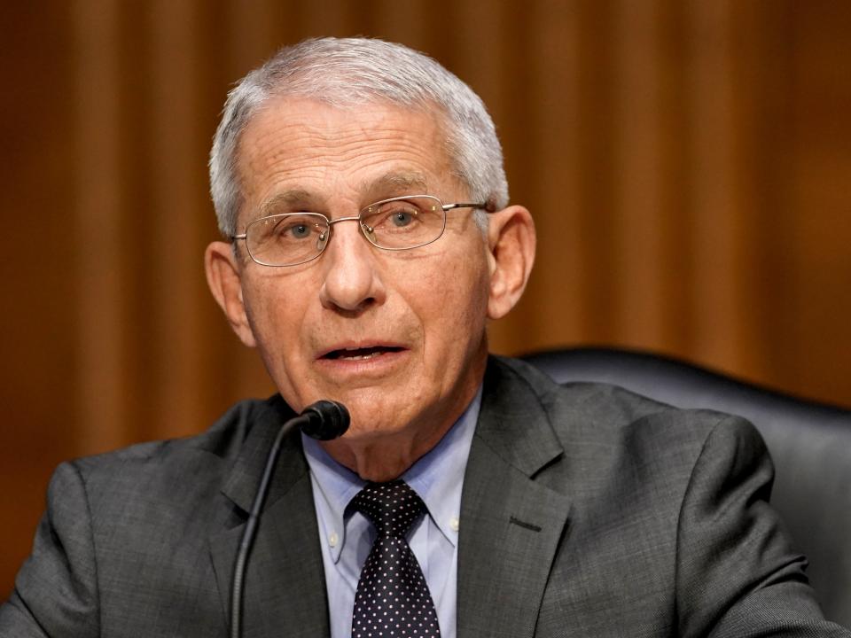 <p>Dr Anthony Fauci, director of the National Institute of Allergy and Infectious Diseases, answers questions during a Senate Health, Education, Labor and Pensions Committee</p> (EPA)