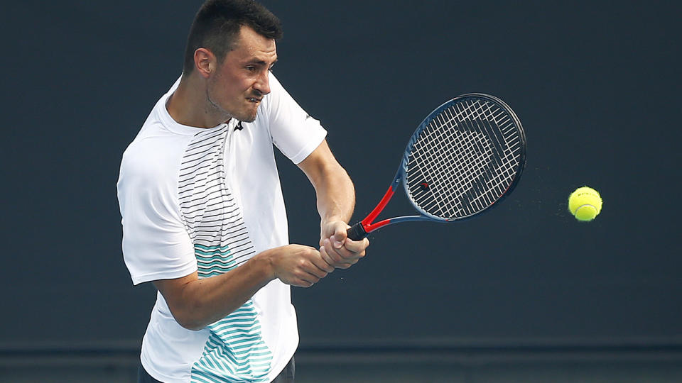 Bernard Tomic, pictured here in action during qualifying for the Australian Open in January.