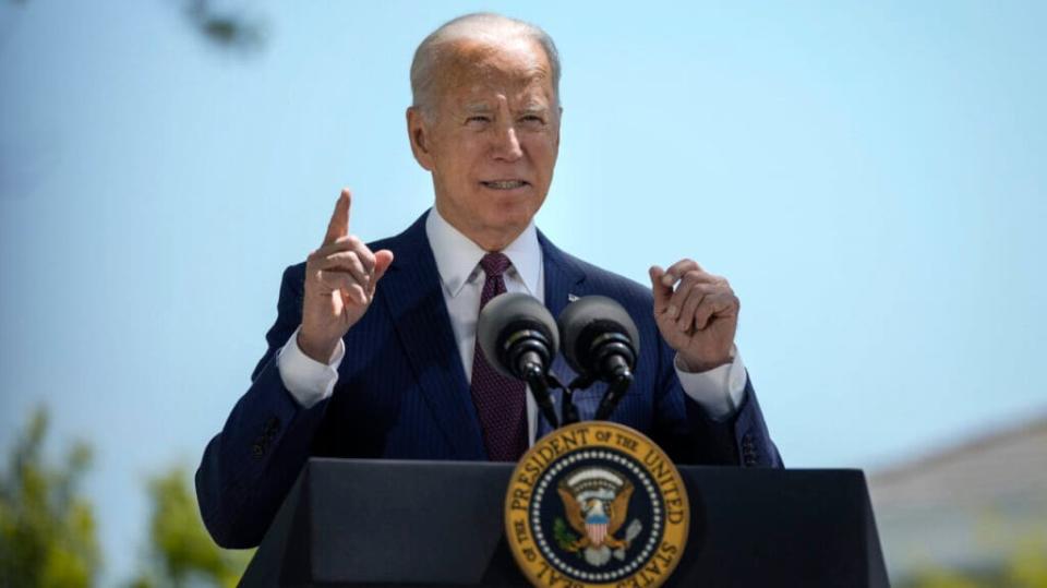 U.S. President Joe Biden speaks about updated CDC mask guidance on the North Lawn of the White House on April 27, 2021 in Washington, DC. (Photo by Drew Angerer/Getty Images)