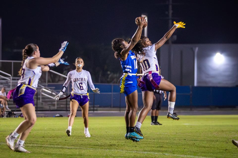 Martin County hosts Fort Pierce Central in a high school flag football game, Thursday, Feb. 29, 2024.
