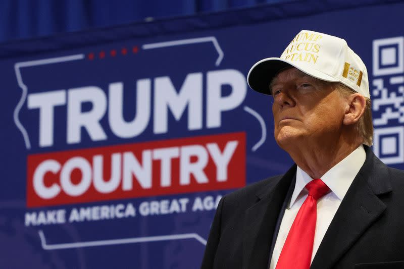 Former U.S. President and Republican presidential candidate Donald Trump campaigns, in Indianola