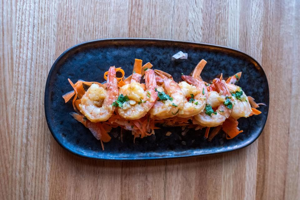 Pan-seared shrimp by Brighton’s chef Jeffrey Sanich, part of his new menu at the Milly Chalet. | Brighton Ski Resort