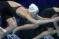 Alex Walsh participates in the women's 200 individual medley during wave 2 of the U.S. Olympic Swim Trials on Wednesday, June 16, 2021, in Omaha, Neb. (AP Photo/Jeff Roberson)