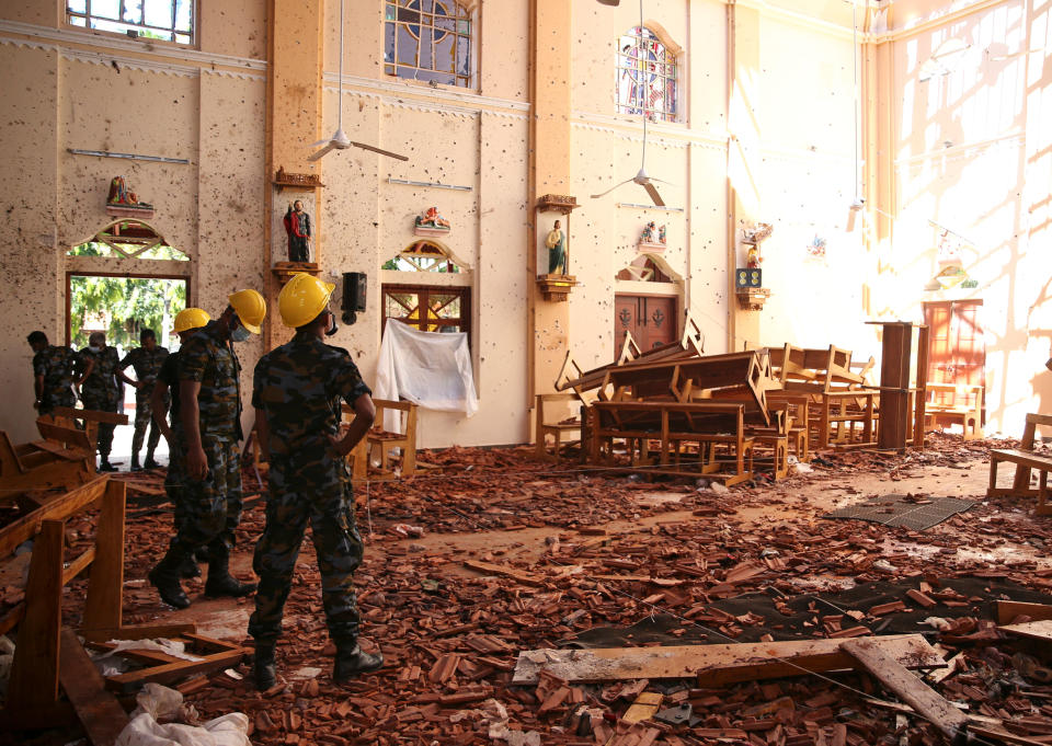 The damage at St. Sebastian Catholic Church, after bomb blasts ripped through churches and luxury hotels on Easter, in Negambo, Sri Lanka. (Photo: REUTERS/Athit Perawongmetha)