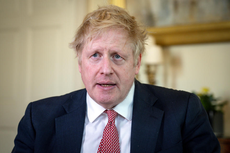 Prime Minister Boris Johnson thanks the NHS in a video message on Easter Sunday, in 10 Downing Street, London, Britain, April 12, 2020.  Pippa Fowles/No 10 Downing Street/Handout via REUTERS   THIS IMAGE HAS BEEN SUPPLIED BY A THIRD PARTY. NO RESALES. NO ARCHIVES. THIS IMAGE IS FOR EDITORIAL USE PURPOSES ONLY. THE IMAGE CAN NOT BE USED FOR ADVERTISING OR COMMERCIAL USE. THE IMAGE CAN NOT BE ALTERED IN ANY FORM.