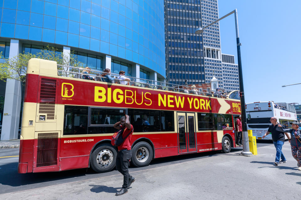 The Big Bus Tours USA offers sightseeing tours of New York on an open-top double-decker bus.