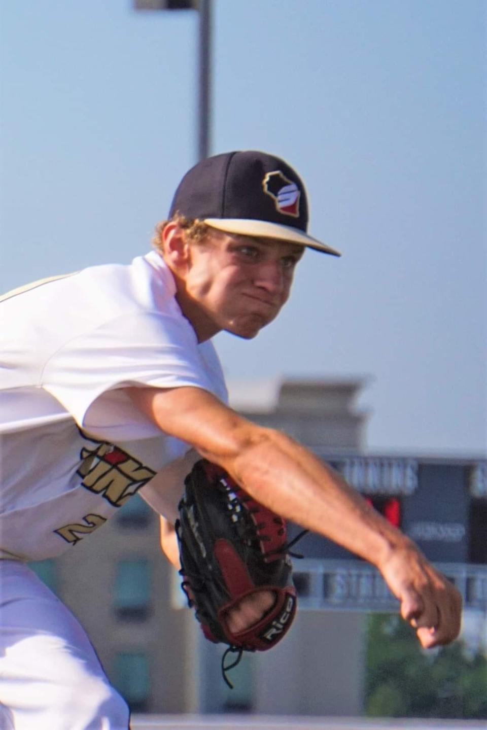 Erick Tiegs, who plays outfield and pitcher for the Waukesha South baseball team, committed to playing baseball at Beloit College next year. He was seriously injured in the 2021 Waukesha Christmas parade when he was run over by Darrell Brooks.