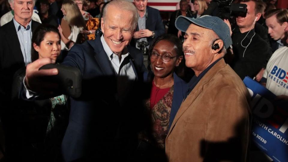 Democratic presidential candidate former Vice President Joe Biden greets guests during a campaign stop in Georgetown, South Carolina. (Photo by Scott Olson/Getty Images)