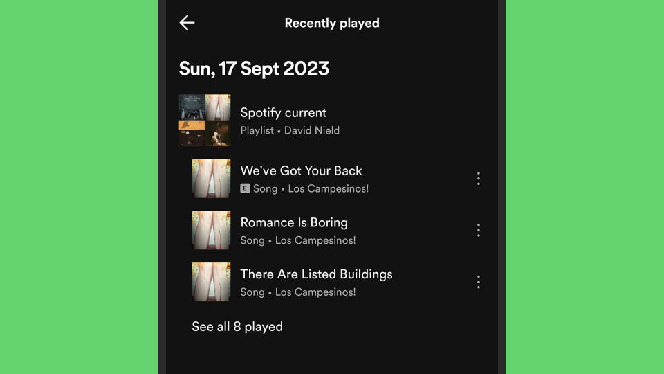 Spotify listening history