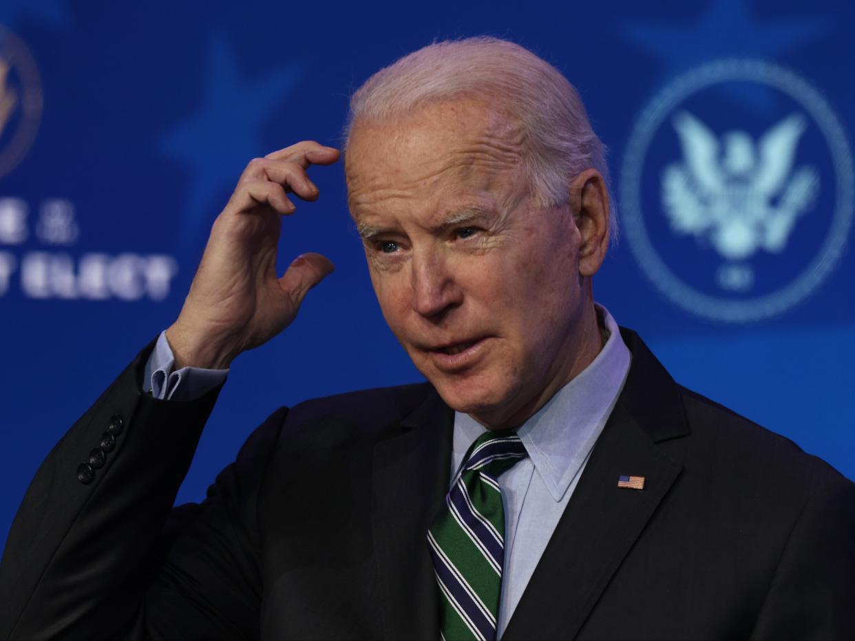 President-elect Joe Biden speaks during an announcement on 16 January, 2021 at the Queen theater in Wilmington, Delaware.  (Getty Images)