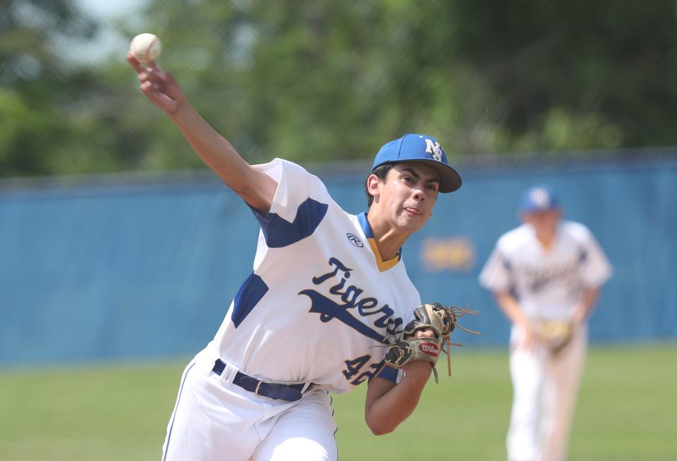 North Salem pitcher Robbie Gilchrist in action against Tuckahoe during boys baseball playoff action at North Salem High School June 10, 2021. North Salem won the game and the Section 1 championship.