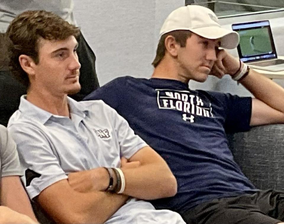 Nick Gabrelcik (left) and Robbie Higgins of the University of North Florida golf team became the first set of teammates with the Ospreys to earn three All-ASUN first-team awards.