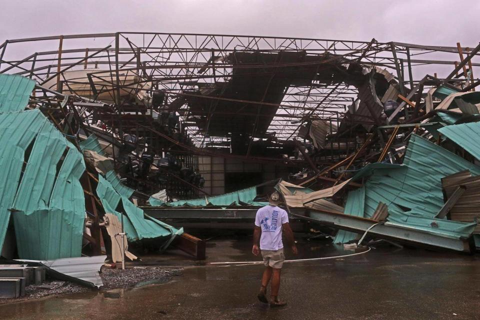 A collapsed boat housing sits after the arrival of Hurricane Michael in Panama City (EPA)