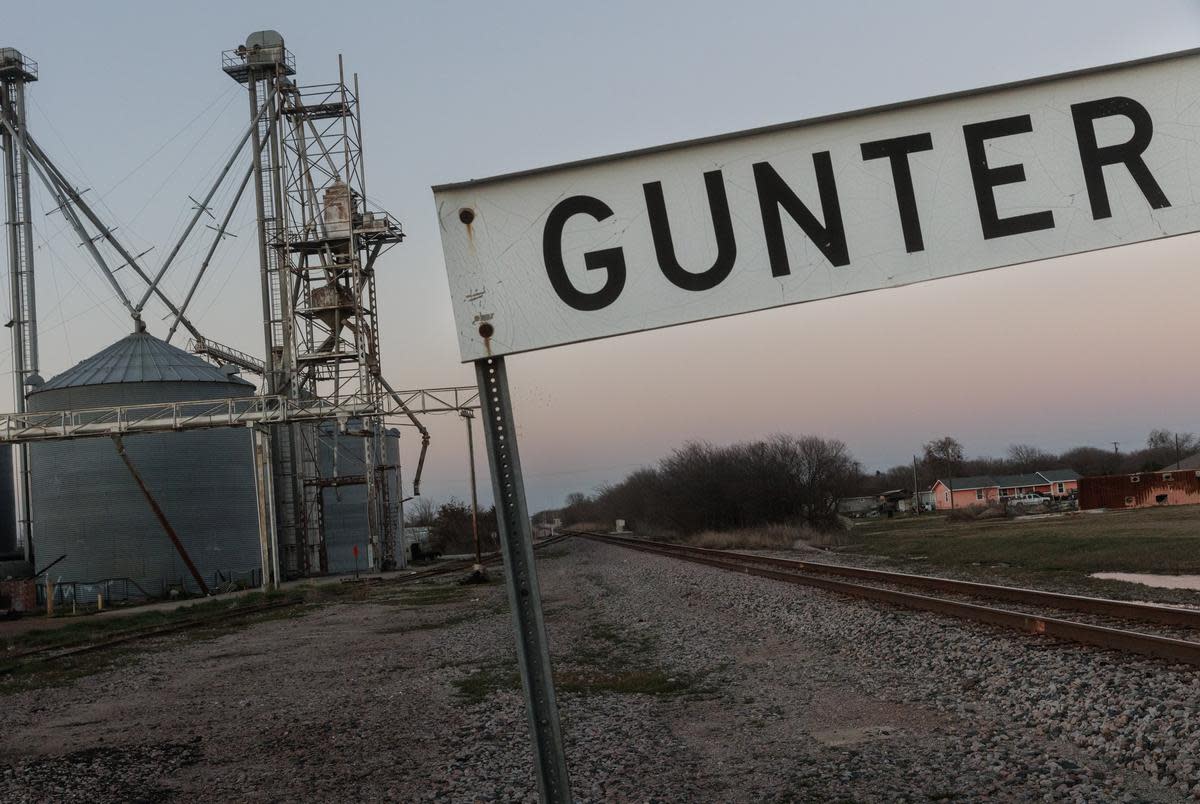 A railroad runs through the heart of Gunter, TX on January 11, 2024.
