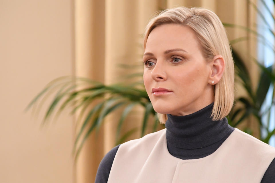 MONTE-CARLO, MONACO - NOVEMBER 15: Princess Charlene of Monaco attends a Christmas gift-giving event at the headquarters of the Red Cross on November 15, 2019 in Monte-Carlo, Monaco. (Photo by Stephane Cardinale - Corbis/Corbis via Getty Images)