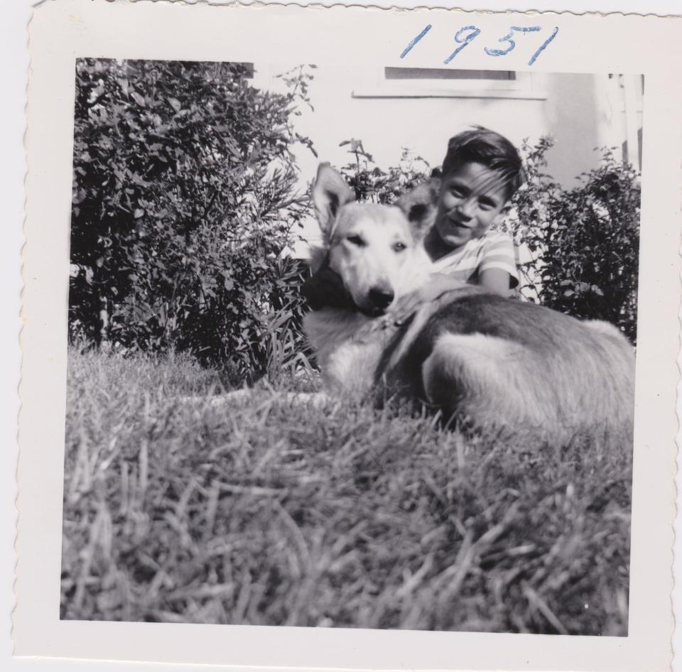 Danny Trejo with his dog Hoppy, taken by his mother Alice Trejo in 1951.