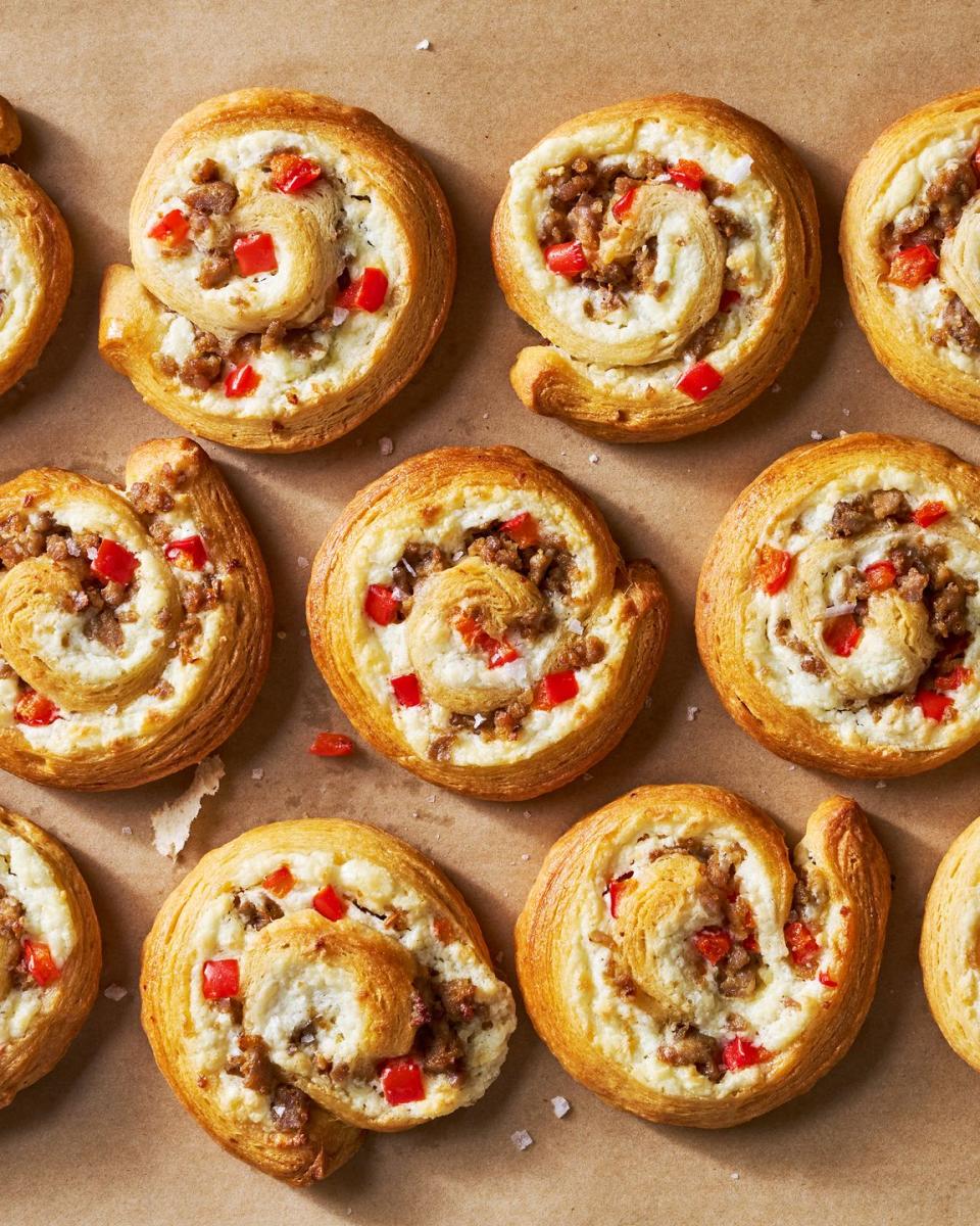 sausage pinwheels with cream cheese red bell pepper and garlic