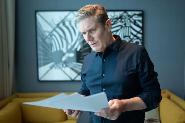 Keir Starmer in his hotel room in Liverpool preparing for his speech to delegates at the Labour conference. (Photo: Stefan Rousseau via PA Wire/PA Images)