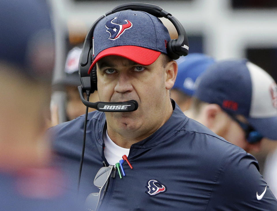 Texans coach Bill O’Brien wasn’t happy about a personal foul penalty on his team, one that shouldn’t have been called. (AP)