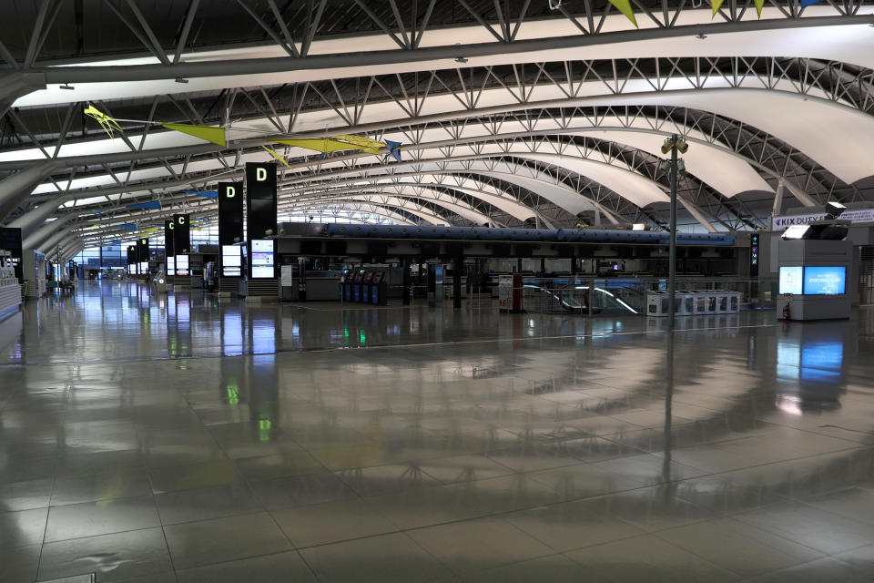 OSAKA, JAPAN - DECEMBER 27:  Almost empty departure is seen at departure hall at Kansai International Airport on December 27, 2020 in Osaka, Japan. Japan announced it will close its borders to non-resident foreign nationals from tomorrow until the end of January after two people were discovered to be infected with a new strain of Covid-19 coronavirus that has begun spreading around the world. The country is also grappling with a surge in coronavirus infections, with Tokyo reporting 708 cases today. To date, Japan has recorded 218,453 infections, 3,052 deaths and 3,052 recoveries from the virus. (Photo by Buddhika Weerasinghe/Getty Images)