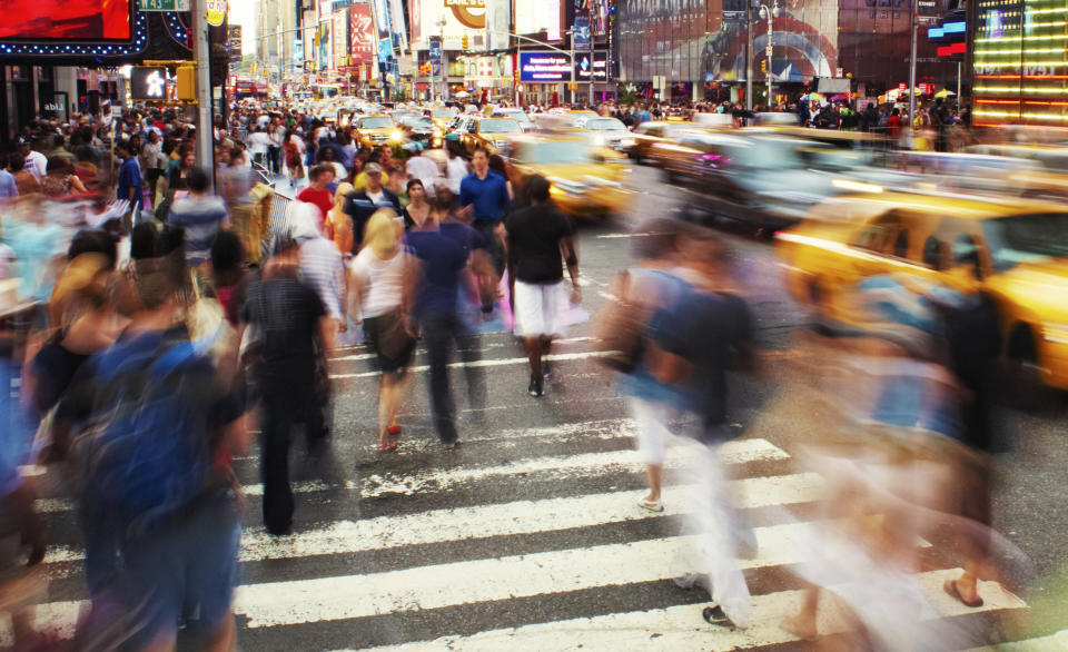 A crowded intersection in Times Square, NYC