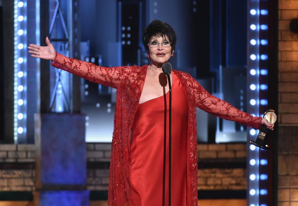 Chita Rivera in a red dress at the 2018 Tony Awards