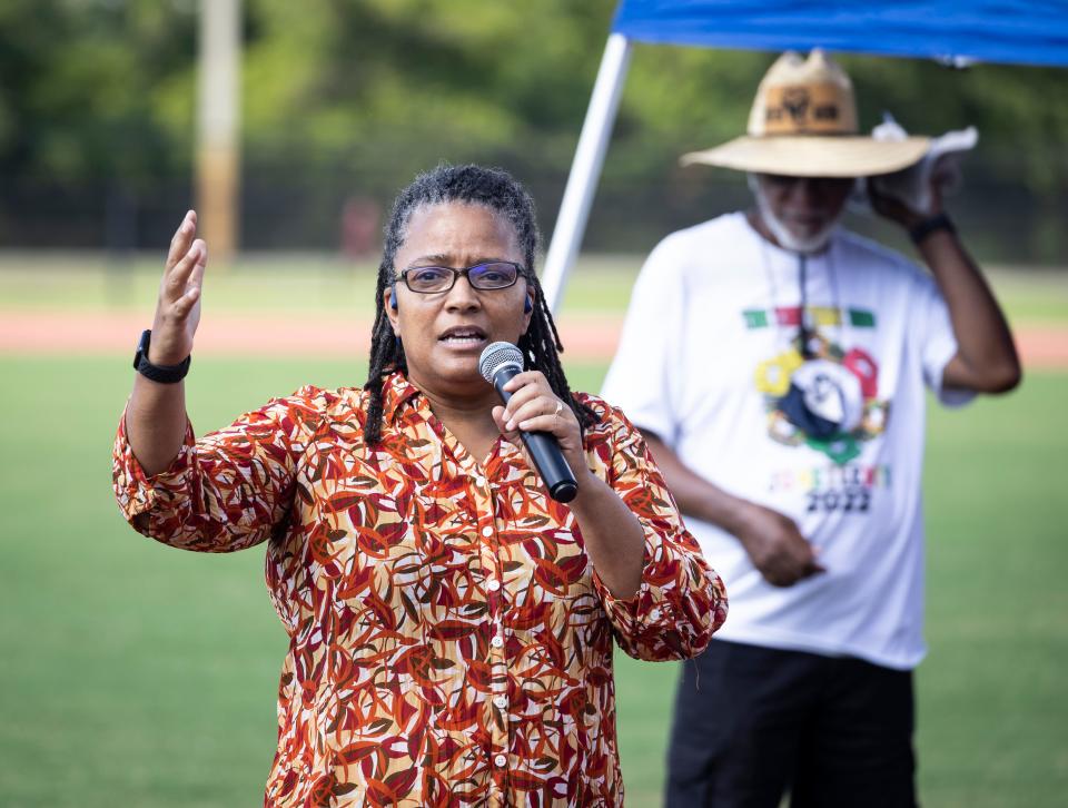Nadine Smith gives an inspirational speech at the Juneteenth Gospel Celebration June 19 at Tommy Oliver Stadium. Smith will be the keynote speaker at this year's Out in the South event, hosted by FSU Panama City.