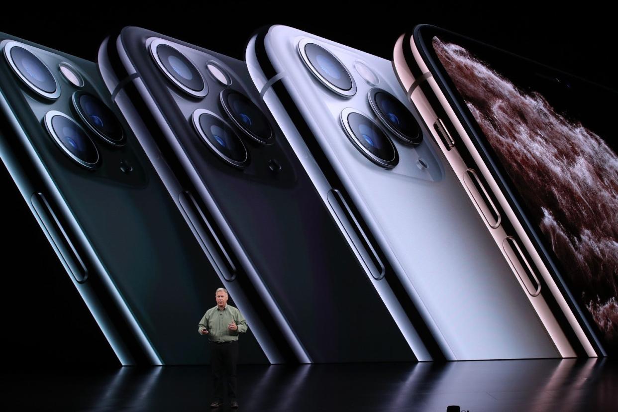 The iPhone 11 Pro in the new midnight green colour, along with space grey, silver and gold: Justin Sullivan/Getty Images