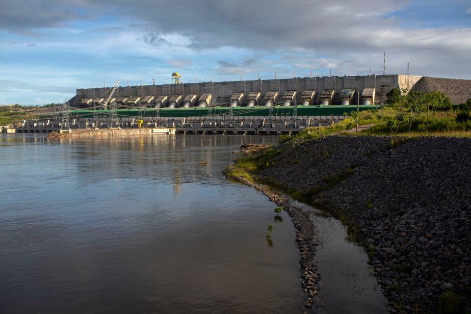 A view from a riverside embankment of the Belo Monte hydroelectric power plant.