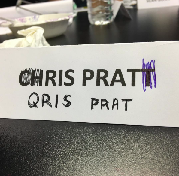 <p>James Gunn posted this photo, noting that the crew had spelled his star’s name wrong on the table read name cards. Maybe Morag has slightly different grammar rules? (Photo: <a href="https://www.instagram.com/p/BBA78iIIzXb/" rel="nofollow noopener" target="_blank" data-ylk="slk:James Gunn/Instagram;elm:context_link;itc:0;sec:content-canvas" class="link ">James Gunn/Instagram</a>)</p>