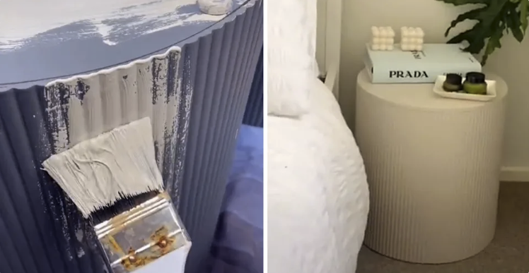 A TikToker turned a $29 ottoman into a chic bedside table. Photo: TikTok/@s.imonette