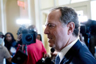 Rep. Adam Schiff, D-Calif. walks back into a meeting of the select committee on the Jan. 6 attack as they prepare to hold their first hearing Tuesday, on Capitol Hill, in Washington, Monday, July 26, 2021. The panel will investigate what went wrong around the Capitol when hundreds of supporters of Donald Trump broke into the building and rioters brutally beat police, hunted for lawmakers and interrupted the congressional certification of Democrat Joe Biden's election victory over Trump. (AP Photo/Andrew Harnik)