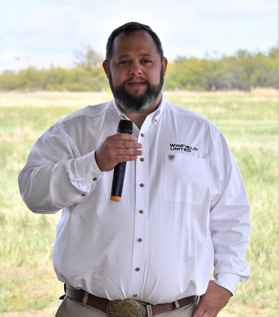 Area Operations Manager Heath Gholson speaks during the ground-breaking WinField United Expansion Ceremony in Wichita Falls on Wednesday, November 9, 2022.