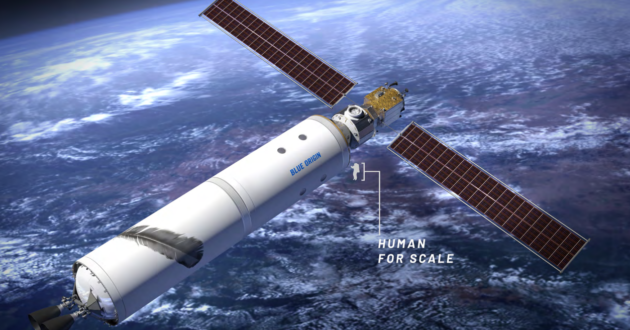 An artist’s conception shows Blue Origin’s concept for an Earth-orbiting space station. (Blue Origin / NASA Illustration)