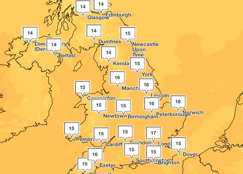 Temperatures are set to climb on Thursday and Friday. (Met Office)