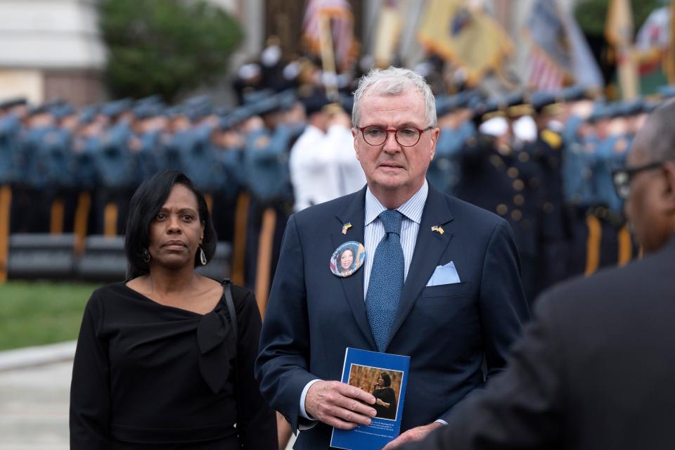 Gov. Phil Murphy during a memorial service for Lt. Gov. Sheila Oliver at the Cathedral Basilica of the Sacred Heart in Newark on Saturday, August 12, 2023.