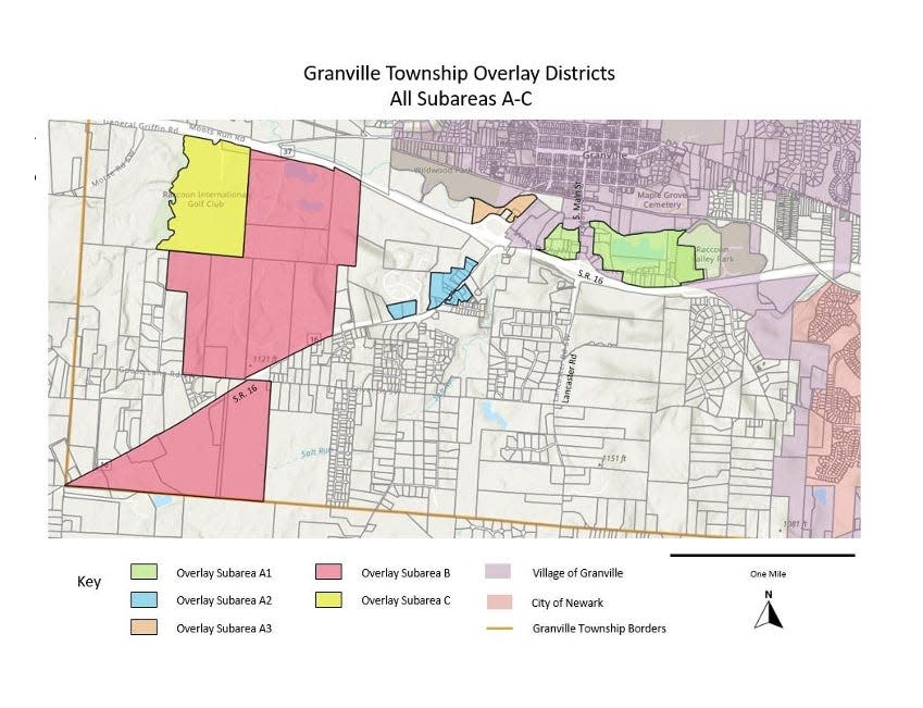 This map shows the properties that are included in Granville Township's proposed overlay district. Because of stricter zoning standards, overlay districts are one of the ways to protect areas as Licking County faces development pressure.