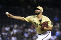 Arizona Diamondbacks pitcher Humberto Castellanos throws against the Los Angeles Dodgers in the first inning during a baseball game, Friday, Sept. 24, 2021, in Phoenix. (AP Photo/Rick Scuteri)