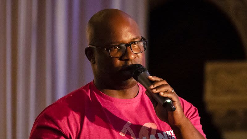 Rep. Jamaal Bowman, D-N.Y. speaks during an election night watch party on Tuesday, June 25, 2024, in Yonkers, N.Y. The race between Bowman and Latimer had a fair share of controversy and contention.