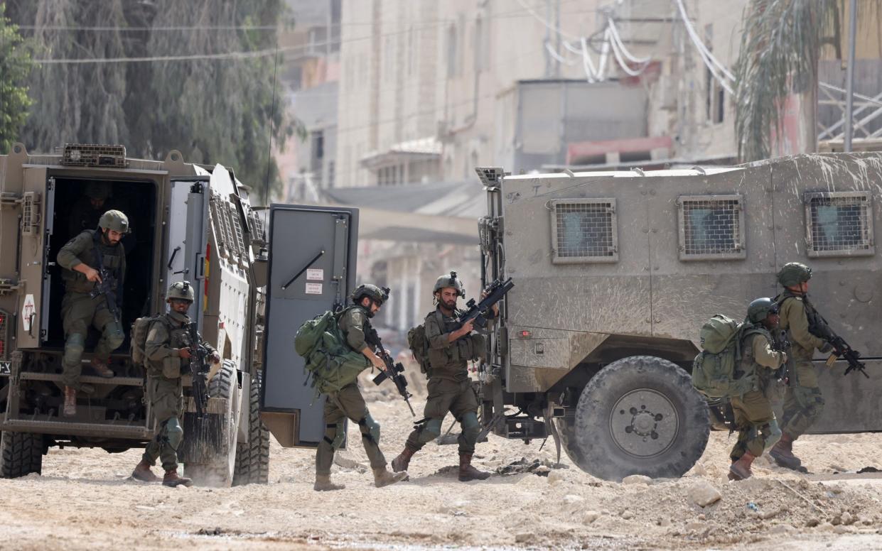 Israeli soldiers during a raid in the Nur Shams camp near the city of Tulkarem in the Israeli-occupied West Bank